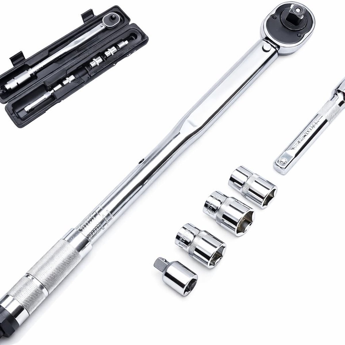 Momentsleutel voor auto - Zwart - 46,5 cm - Carbon Stalen Ratelsleutel met 17, 19 en 21 mm doppen - Voor doe-het-zelvers en professionals