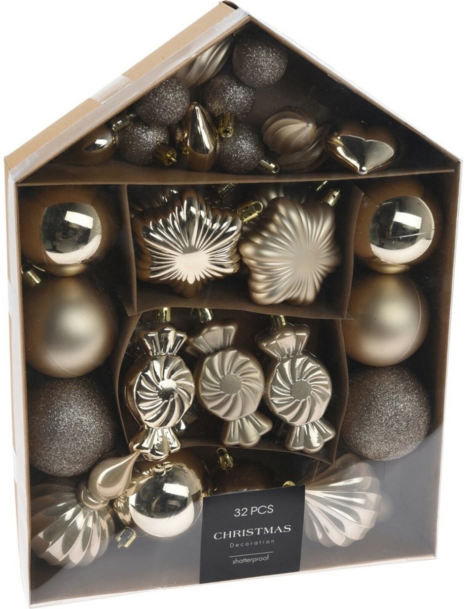 KERSTBALLEN SET VAN 32 CREME