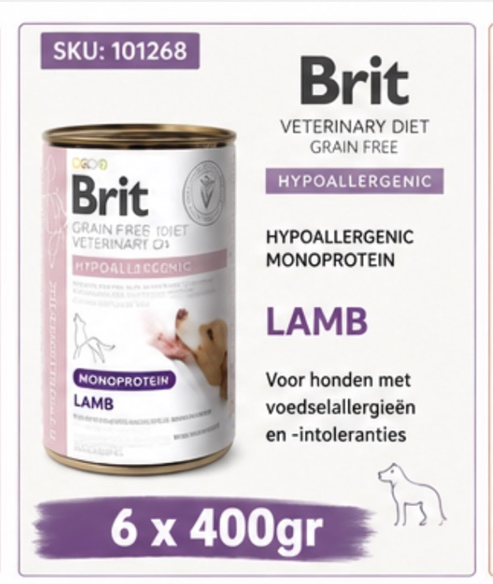 Brit Veterinary Diet Dog Hypoallergenic Monoprotein Lamb - 6 x 400 g