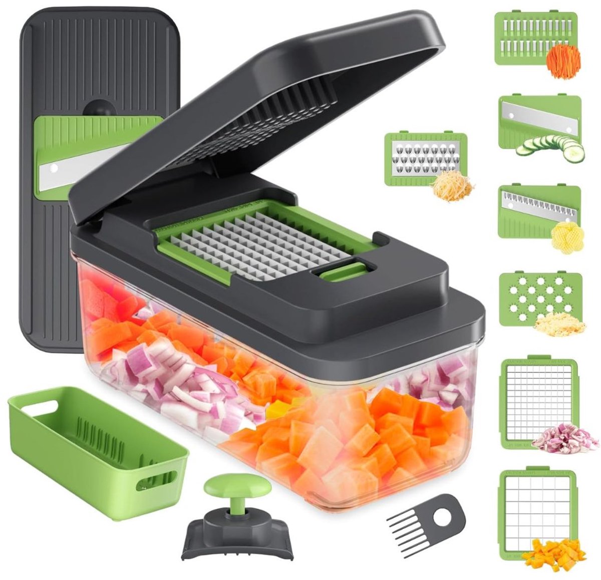 JCP® Groentesnijder - Groente Snijder Handmatig - Spiraalsnijder - Zwart/Groen - 23cm x 11cm x 11cm