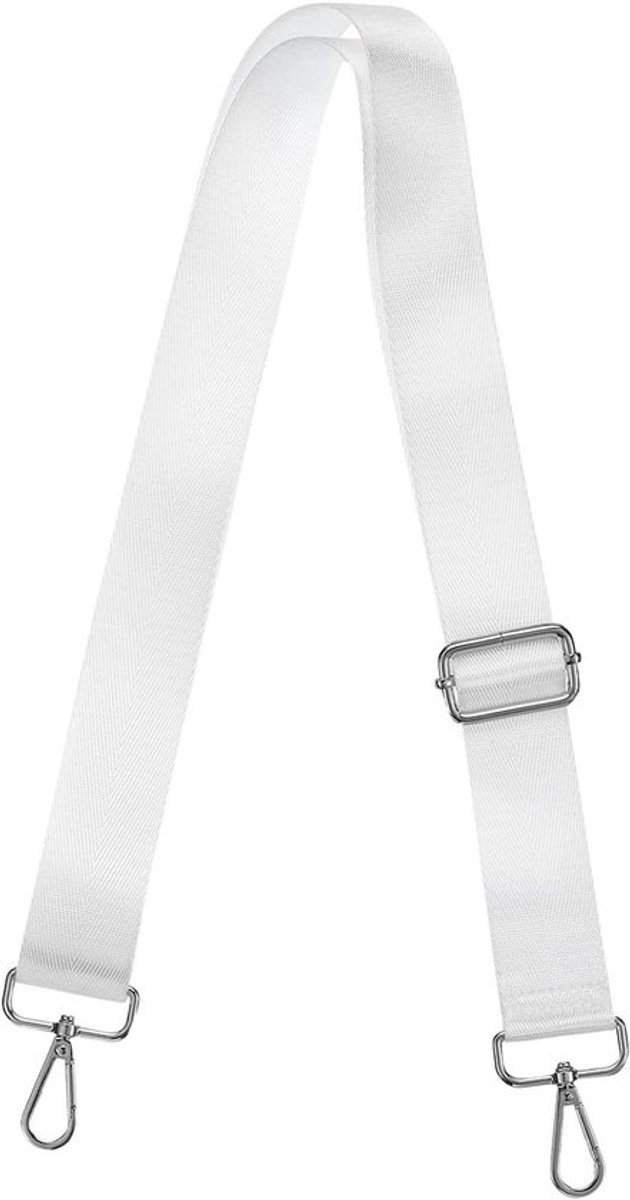 Verstelbare canvas schouderriem, 1,5 inch breed, wit - zilveren gesp, voor schoudertas en gitaar, 74-140 cm.