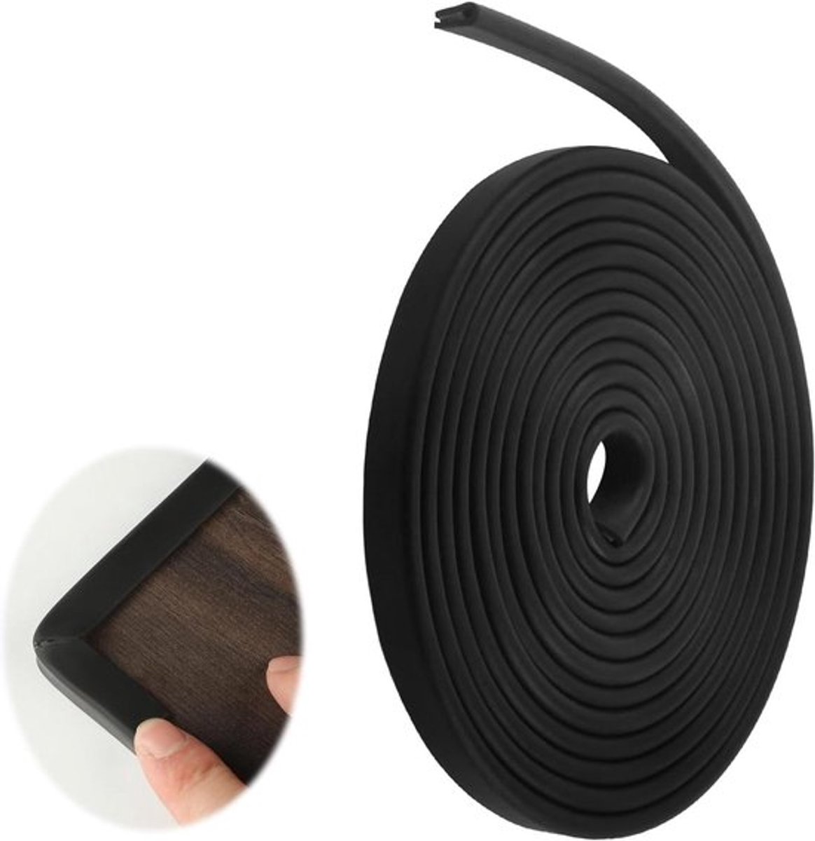 EPDM Rubberen Randbeschermingsprofiel voor Plaatbescherming, Autodeuren, Luiken en Tafelhoeken - 6 mm x 3 m