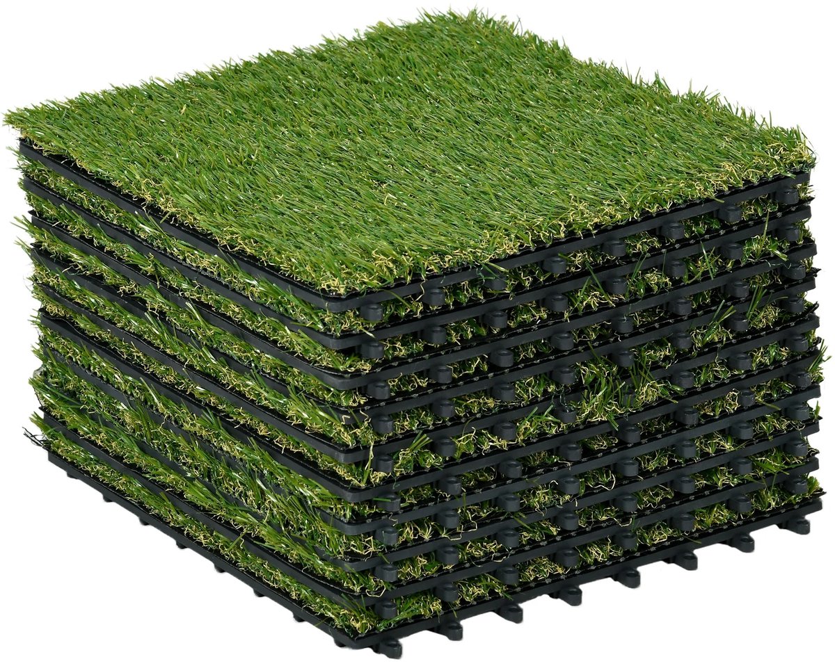 DeltaMerch Kunstgras - Kunstgrastegels - Grasmat - UV-bestendig - Weerbestendig - Sneldrogend - Set van 10 tegels - 30x30 cm