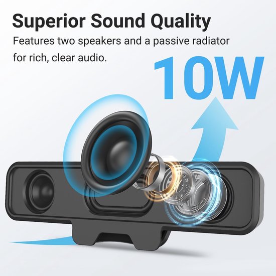 Mini soundbar - Zwart - 24,8 x 3,2 x 4,7 cm - USB Plug-and-Play Desktopluidspreker met Clip Mount - Voor Computergebruik van MINI — afbeelding 2