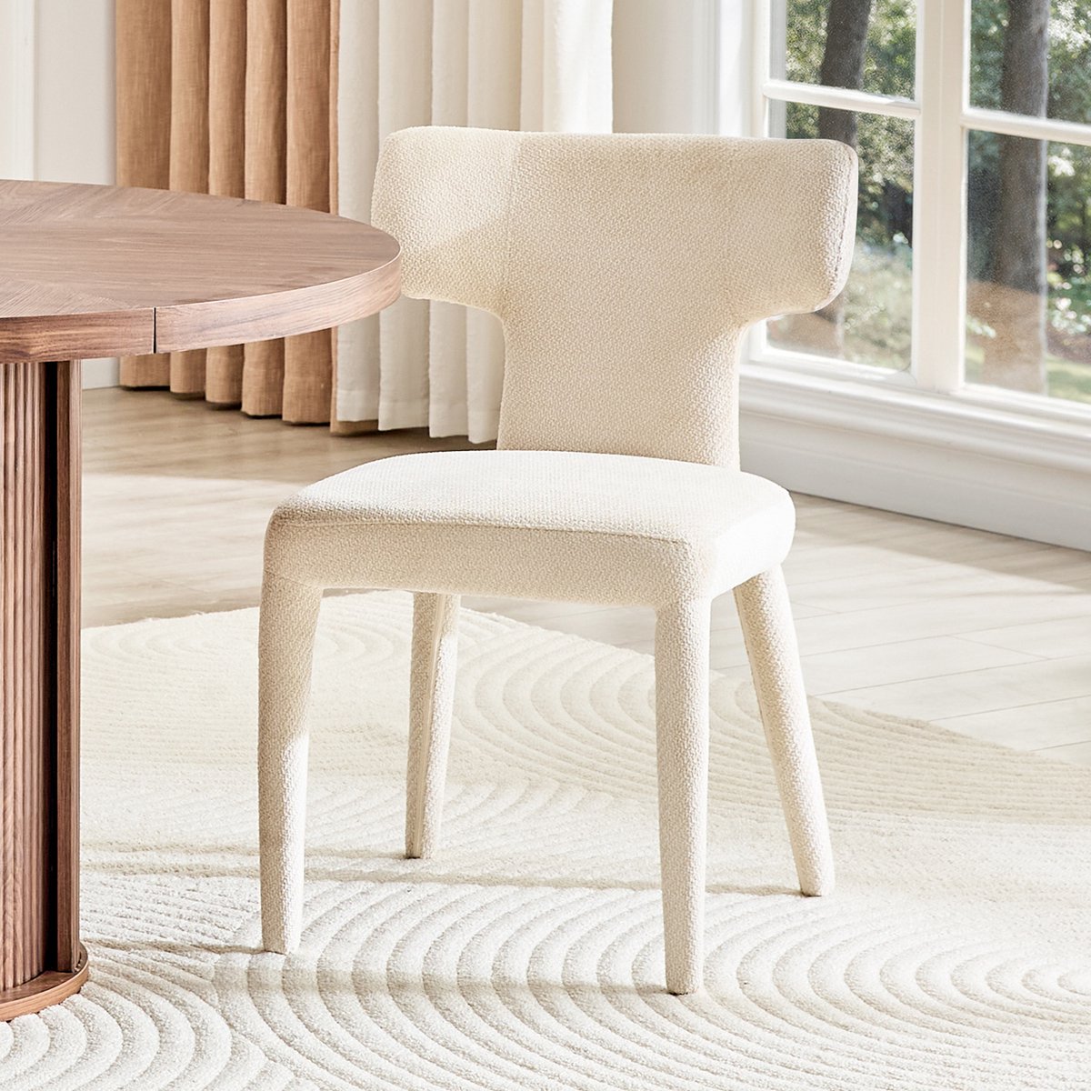 MIVRAY Eetkamerstoel Set Van 2 - Modern Design Met T Vormige Rugleuning - Voor Eetkamer, Keuken En Woonkamer - Stof En Metaal - Wit