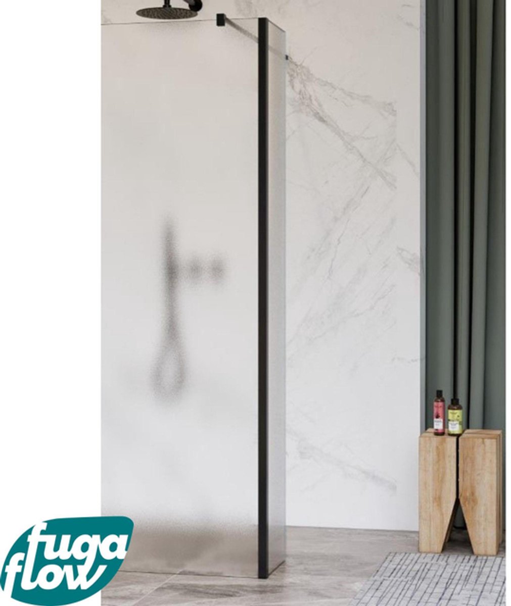 FugaFlow Eccelente Vetro zijwand - 30x200cm - mat glas - 8mm - met hoekprofiel - mat zwart -