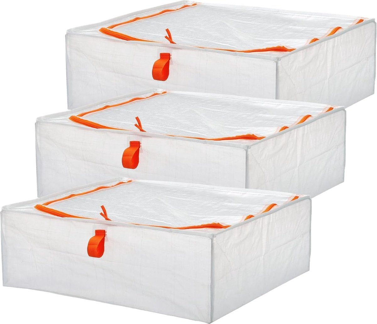 3 Stuks Opbergzakken voor Kleding - Transparante Opbergzak - Plastic Opbergzak - Stofvrije - Opvouwbaar - Transparant - 55x49x19 Cm - Voor Kleding, Dekens, Beddengoed en Seizoensspullen