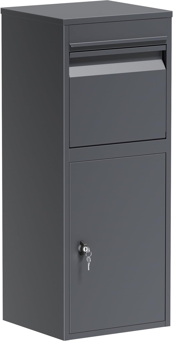 Famanu – Pakketbus antraciet, 410 x 380 x 1020 mm, staande brievenbus voor thuis, geschikt voor pakketten en pakketjes