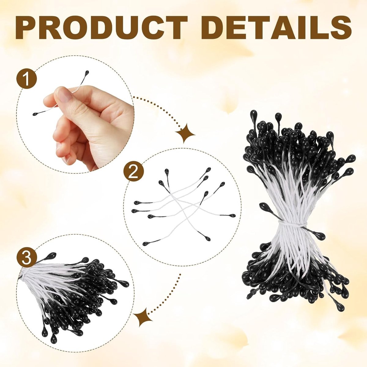 3mm Dubbele Bloem Stamens, 150 Stuks Kunststof Stamens voor DIY Bloemstukken, Bruiloft Decoratie en Kerstkaarten, Zwart