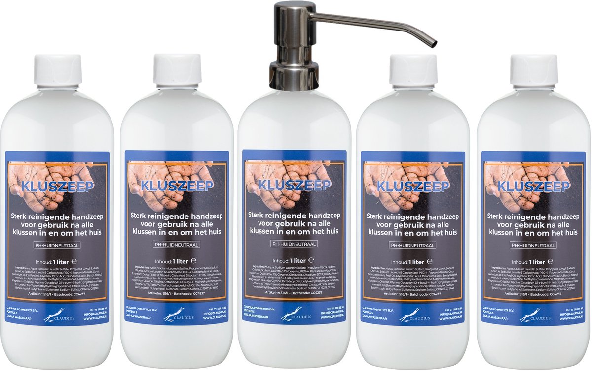 Kluszeep 1 liter - set van 5 stuks - met gratis RVS zilverkleurige pomp - Voordeelverpakking