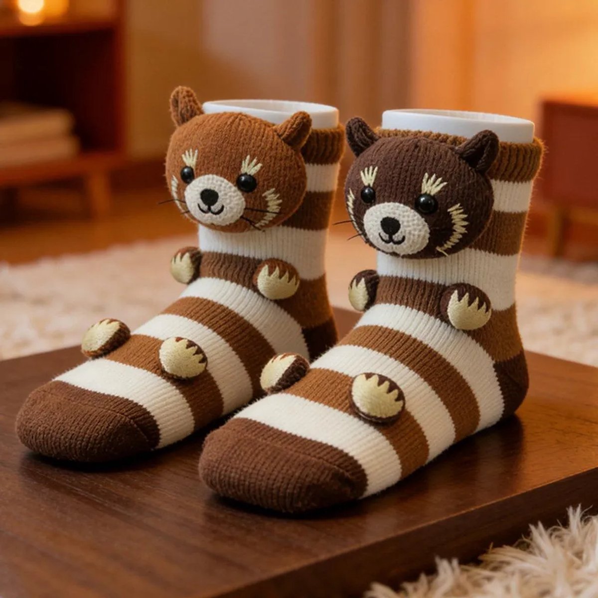 Casalora – Sokken dames – 3D Dieren Sokken – Gebreide Katten Sokken – Warme Wintersokken – Eén Maat – Casual katoenen sokken