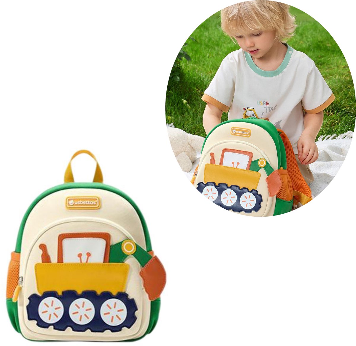 Graafmachine Rugzak Kinderen – Peuterrugzak met Veiligheidslijn 1,35 m – S-vormige Schouderbanden & Borstgesp – Voor Kinderopvang, Speeltuin & Uitstapjes – 23 x 13 x 26 cm – 1-3 Jaar