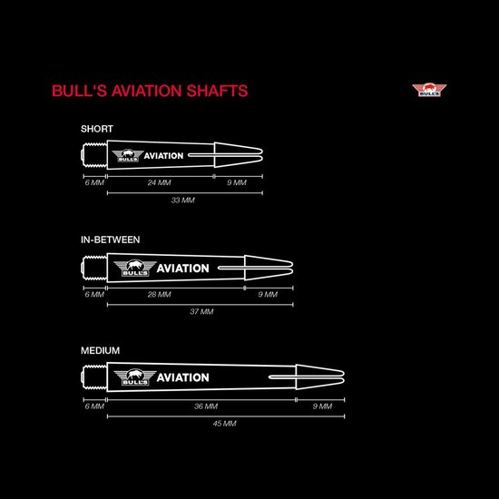 Bulls Aviation Aluminium Dartshafts - ZwartBlauw - In Between - (1 Set) van Bull's — afbeelding 2