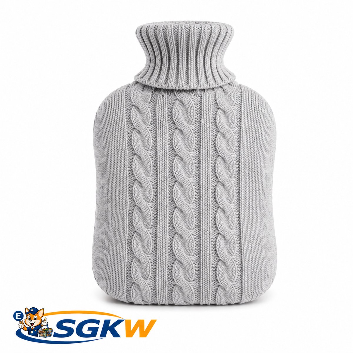 Kruik van rubber met gebreide hoes. 1,75 ltr warm grijs