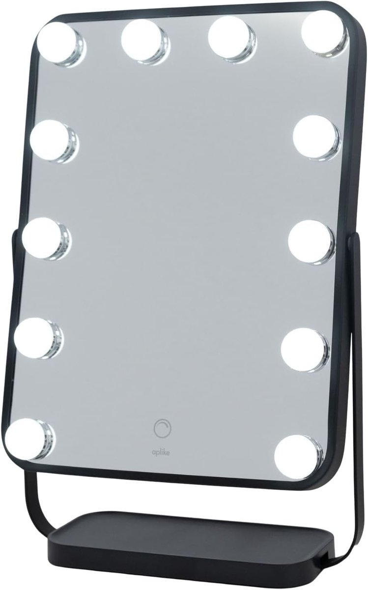 Holywood spiegel met verlichting - Hollywood Spiegel met Verlichting - Mat Zwart - 47,5 x 31 cm - Dimbaar LED Licht - Voor Make-up en