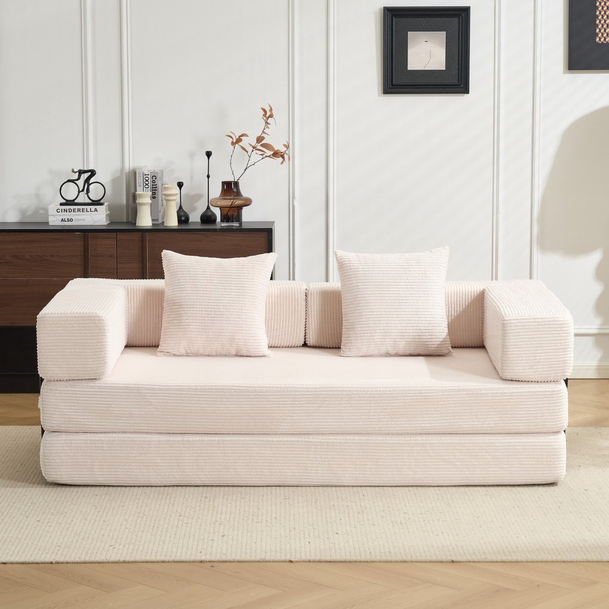 VVBV Inklapbare Slaapbank - Sofa & Bed in 1, Draagbaar, Ruimtebesparend, Comfortabele Rugsteun, Ribstof - Wit