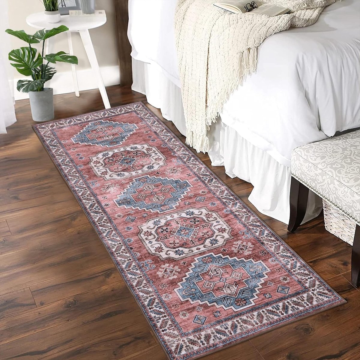 Vloerkleed Perzisch Etnisch Dessin Kersenbloesemroze 60x230 cm Polyester Wasbaar Opvouwbaar