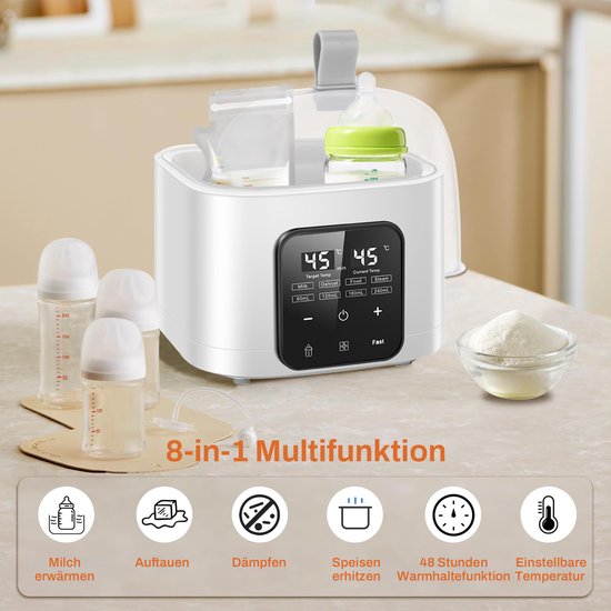 FOSMET Flessenwarmer 2026 - 9-in-1 Babyflessenwarmer & Sterilisator - Geschikt voor 4 Flessen - 100 °C Stoomsterilisatie - 60-240ml - Stoomsterilisatie - 48 uur warmhoudfunctie - Afstandsbediening - BPA-vrij - Wit — afbeelding 4