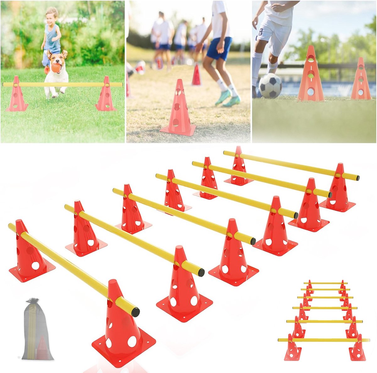 Hindernisset Met Pylonen, Behendigheidsuitrustingsset, Multifunctionele Kegels, Hindernisbaan Voor Hindernistraining, Verstelbare Hoogte.