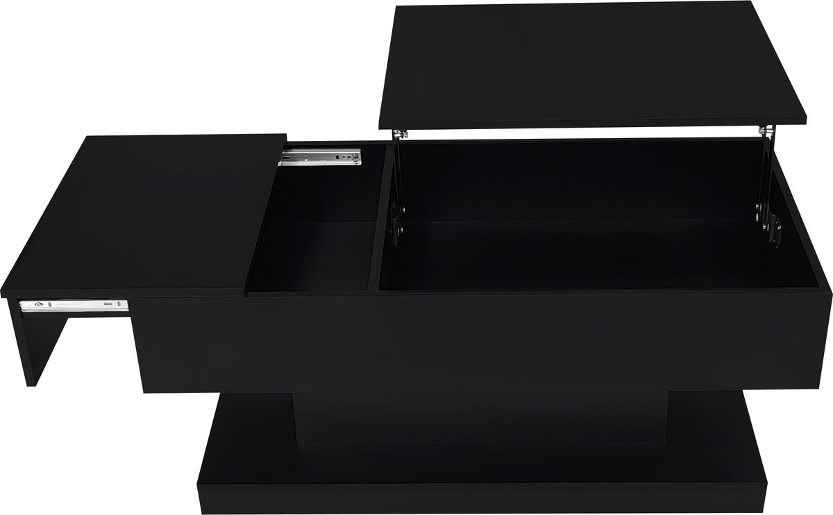 Ropilly Moderne Salontafel - Zwarte Koffietafel - Hydraulische Lift Top - LED Verlichting - Verborgen Opbergruimte - Woonkamer - 100x50x45 cm - Hoogglans Zwart