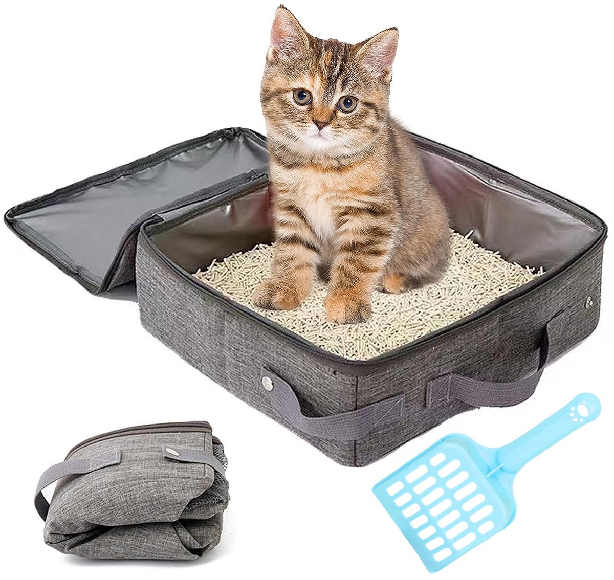 Famanu – Opvouwbare kattenbak, draagbaar kattentoilet met schepdeksel, lekvrij en waterdicht, ideaal voor reizen en camping, 40 x 30 x 15 cm Famanu – Opvouwbare kattenbak, draagbaar kattentoilet met schepdeksel, lekvrij en waterdicht, ideaal voor reizen en camping, 40 x 30 x 15 cm
