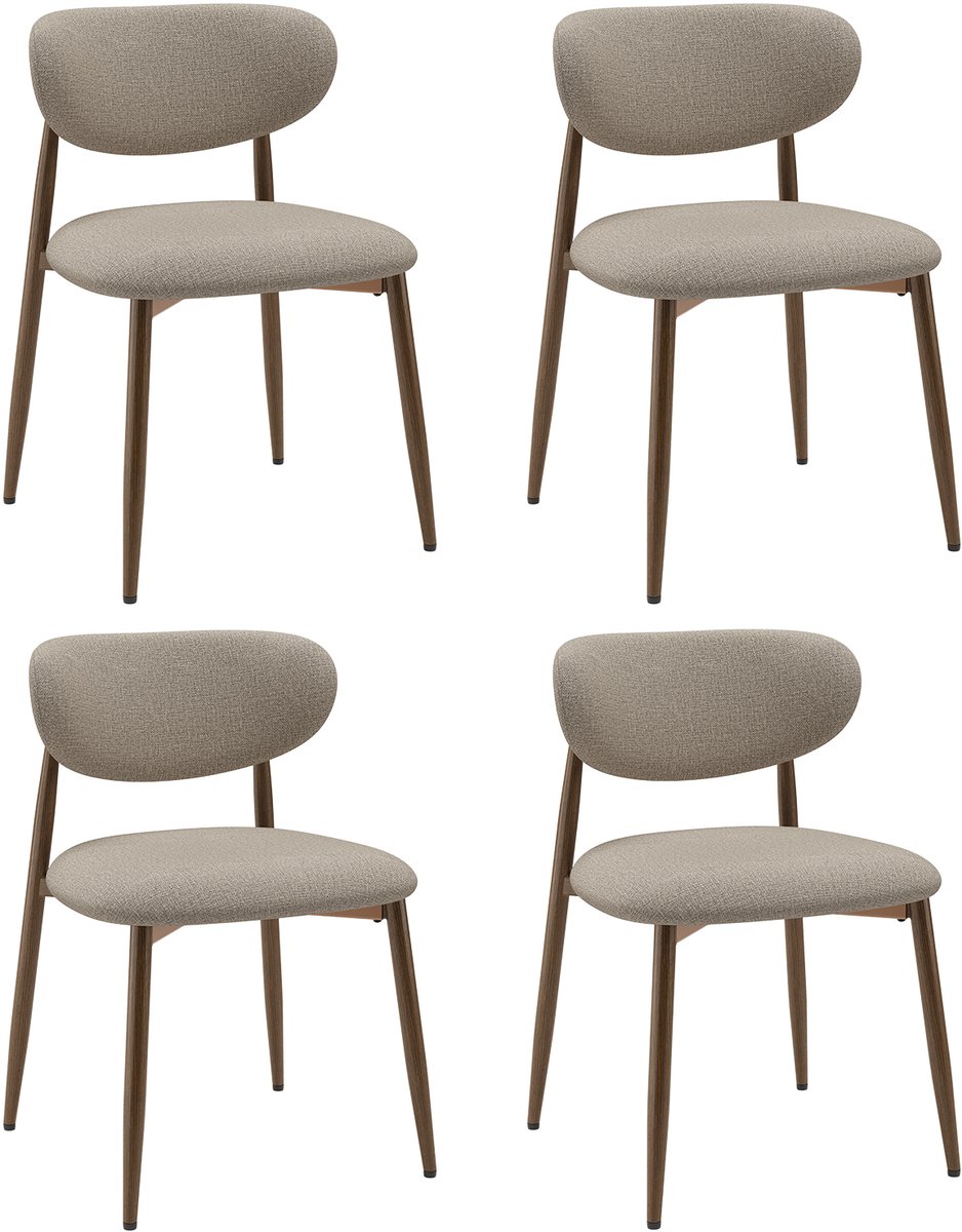 COLAMY Set van 4 Eetkamerstoelen - Gestoffeerde Stoelen met Metalen Poten en Antislip Voetjes - Gebogen Rugleuning - Ideaal voor Keuken, Woonkamer en Restaurant - Camel