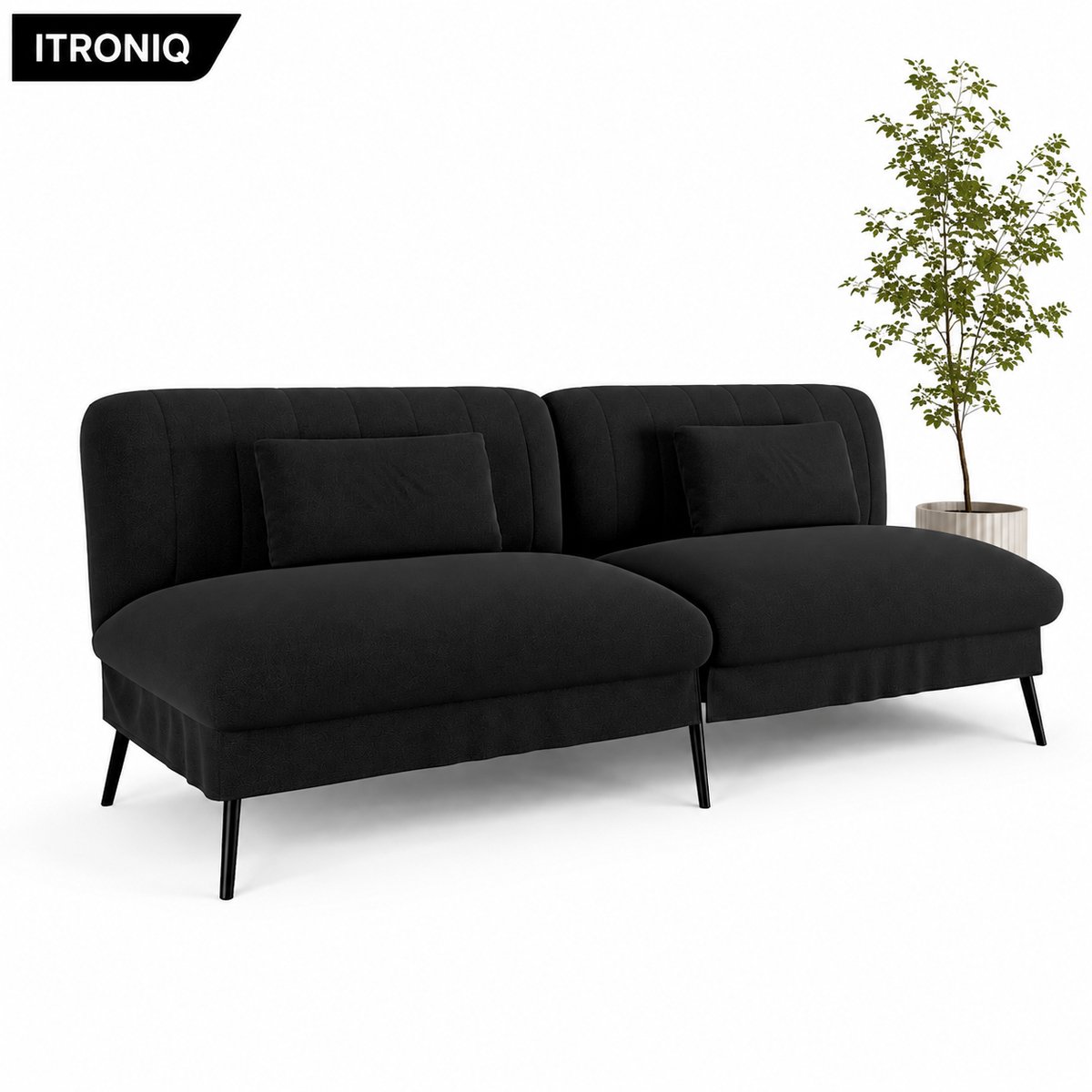 ITRONIQ Slaapbank 2 Persoons - Opklapbare Slaapbank Met Slaapfunctie - 5 Standen - Ruimtebesparend - 186 x 98 cm - Zwart