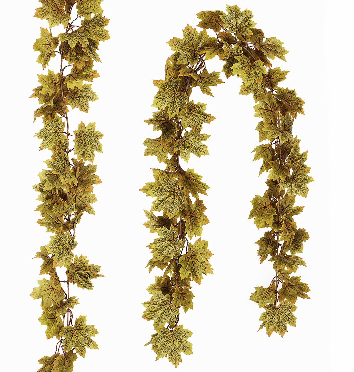 2 Stuks Kunstmatige Esdoorn‑bladeren Krans - 350cm Herfstdecoratie - voor Binnen en Buiten - Halloween en Thanksgiving Versiering - Realistische Herfstbladeren - Kunststof - eenvoudig op te Bergen - Groen