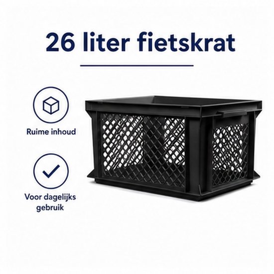 Vintag Fietskrat - 26 Liter - 40 x 30 x 22 cm - Kunststof - Zwart — afbeelding 5