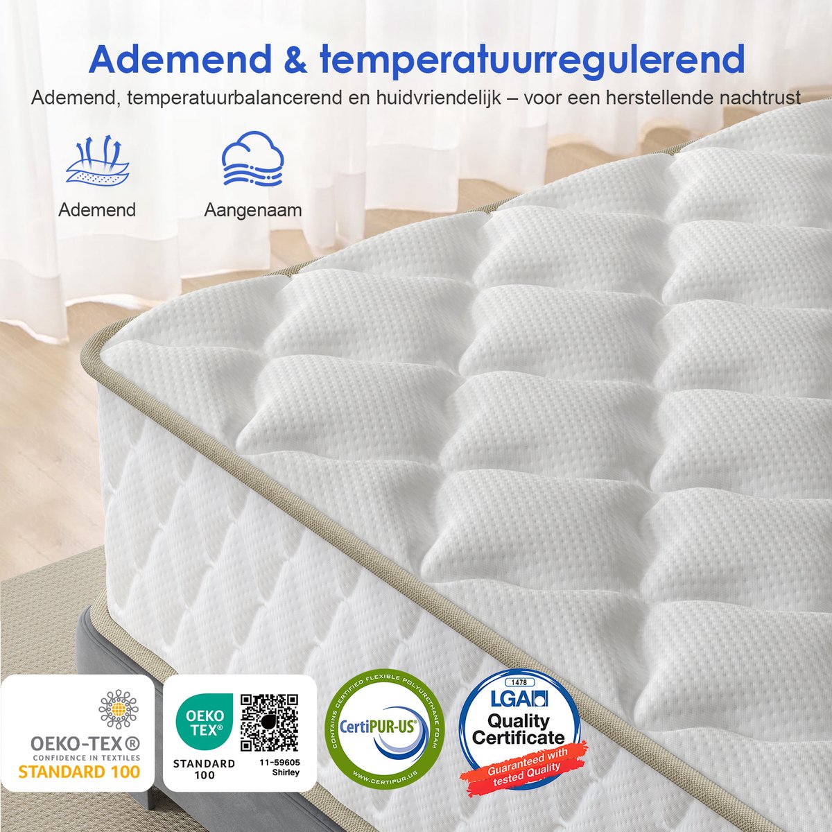 Lexzurn Matras 140x200 cm - Pocketvering Matras thumbnail 3