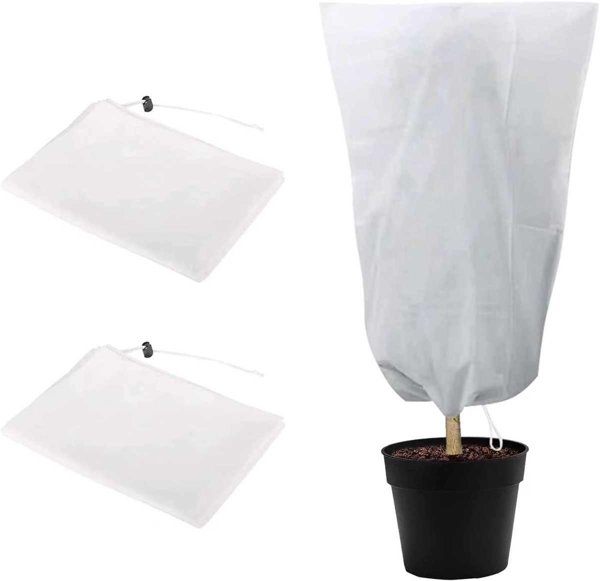 Winterse Beschermhoes voor Planten, Vorstbescherming voor Potplanten, Warme Jassen met Rits en Trekkoord - Wit - 2 Stuks (120x180cm) voor Optimale Bescherming