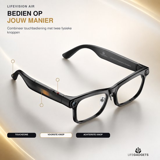 LifeGadgets LifeVision Air M08T - Slimme bril met 8 MP-camera - AI-spraakassistent en realtime vertalen via app - Bluetooth 5.4 - Zwart — afbeelding 5