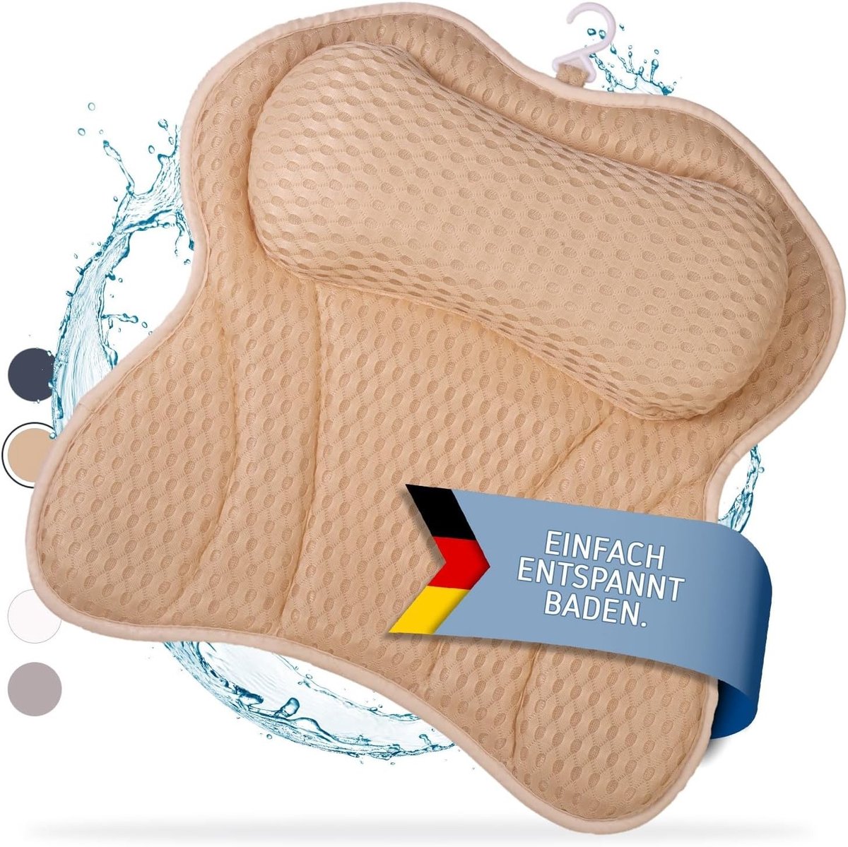 Badkussen - Zand - Ergonomisch Badkussen met Hoofdsteun en Neksteun - Voor Ontspanning in de Badkuip