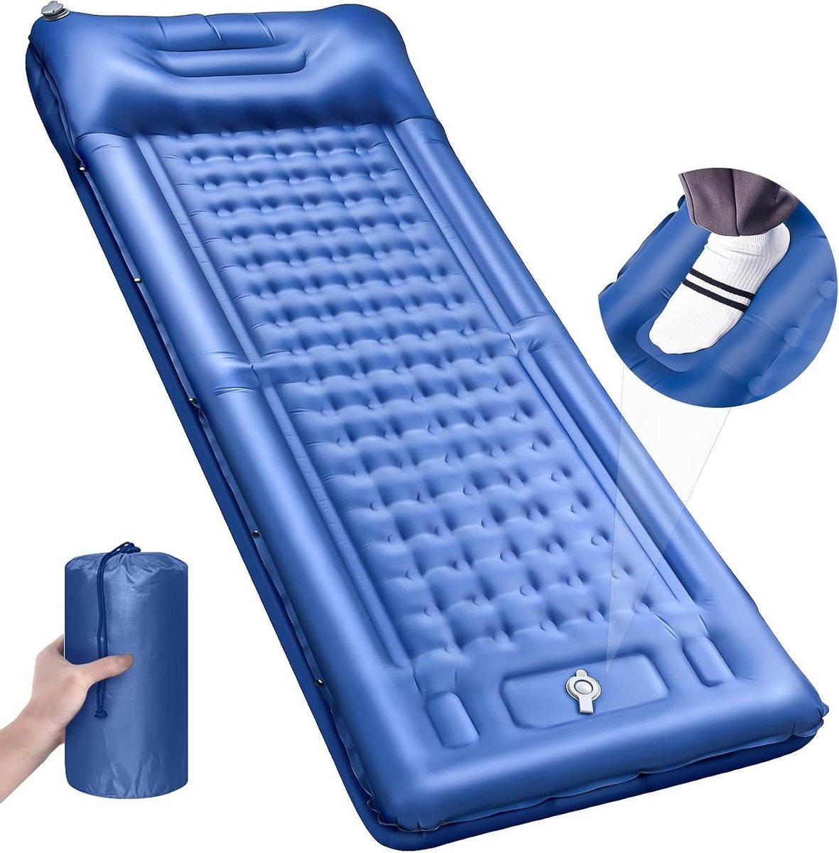 Kampeer slaapmat - Opblaasbaar luchtbed - Buiten slapen - Extra dik 15cm - Extra groot - Blauw