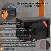 Brihard Family Biometric Black Pearl Safe - Elektronische Kluis met Vingerafdruk en Code - Meubelkluis voor A4 Documenten en Sieraden - Inclusief Brandwerende Tas en LED Verlichting - Inbraakwerende Privékluis - Zwart Satin