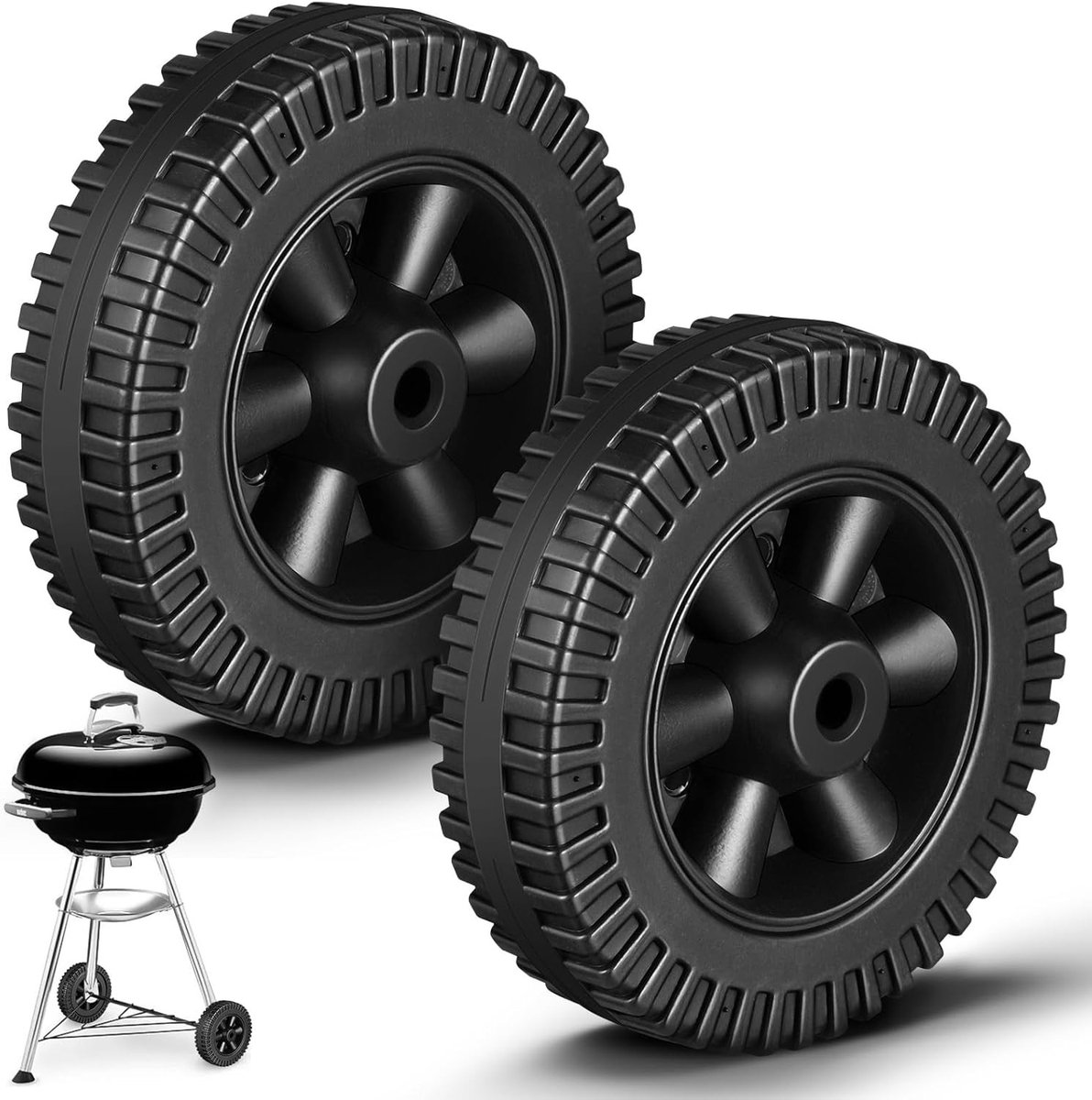 Set van 2 Vervangwielen van 15 cm voor Barbecues en Handkarren, Duurzame Kunststof Wielen voor Universele Grill, Tuinmachines en Gereedschapwagens, Zwart