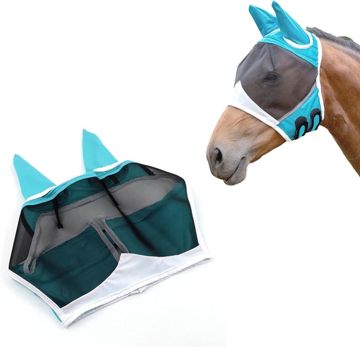 Ademende Vliegendeken voor Paarden met Oren van Zacht Lycra - UV Bescherming en Comfort (Groen) (L)