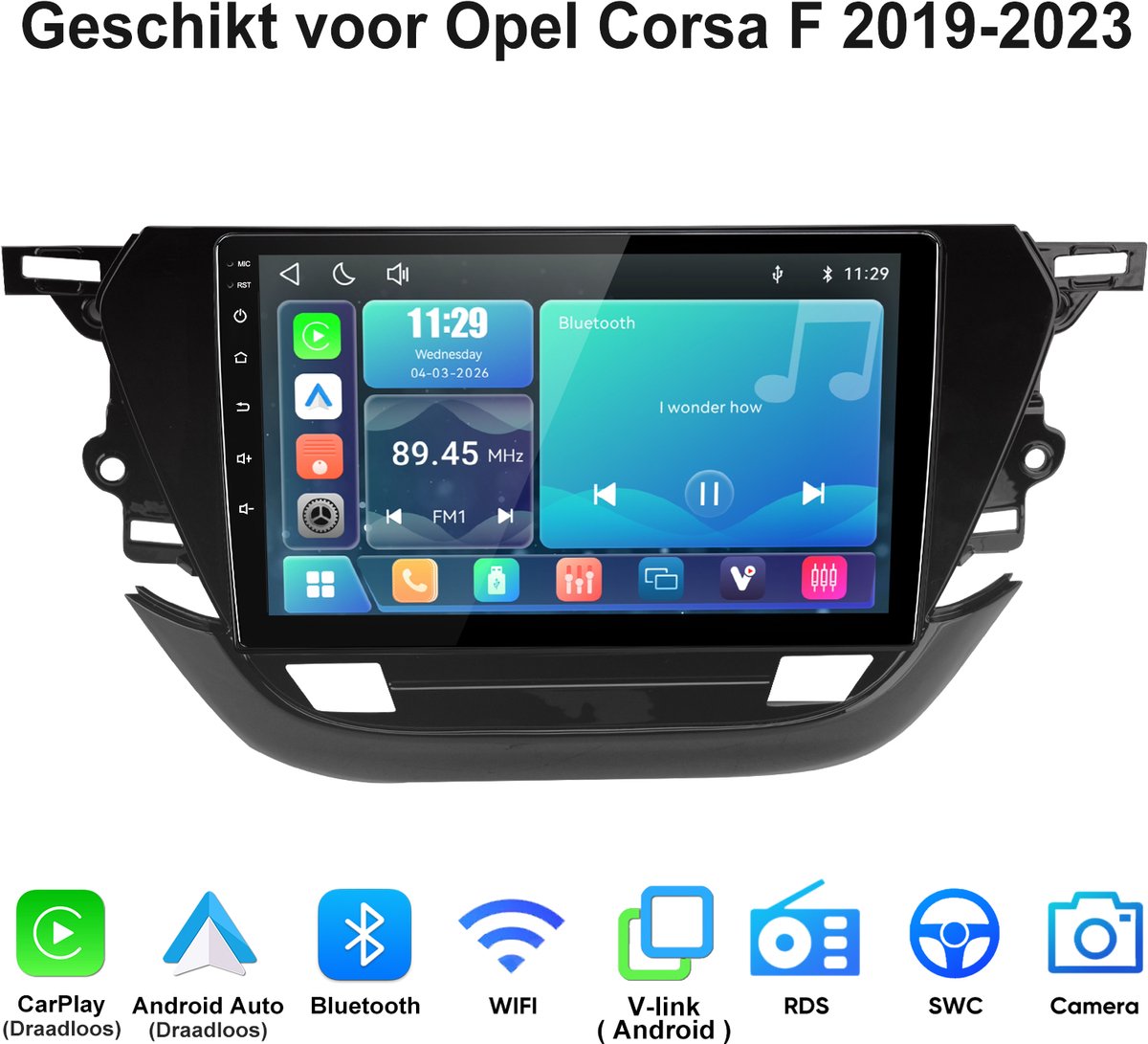 Junsun Linux Systeem Draadloos Carplay & Andriod Auto Geschikt voor Opel Corsa F 2019-2023 - 9 Inch HD TouchScreen - Bluetooth - Navigatie - Stuurwielbediening - WiFi - FM - RDS - Airplay