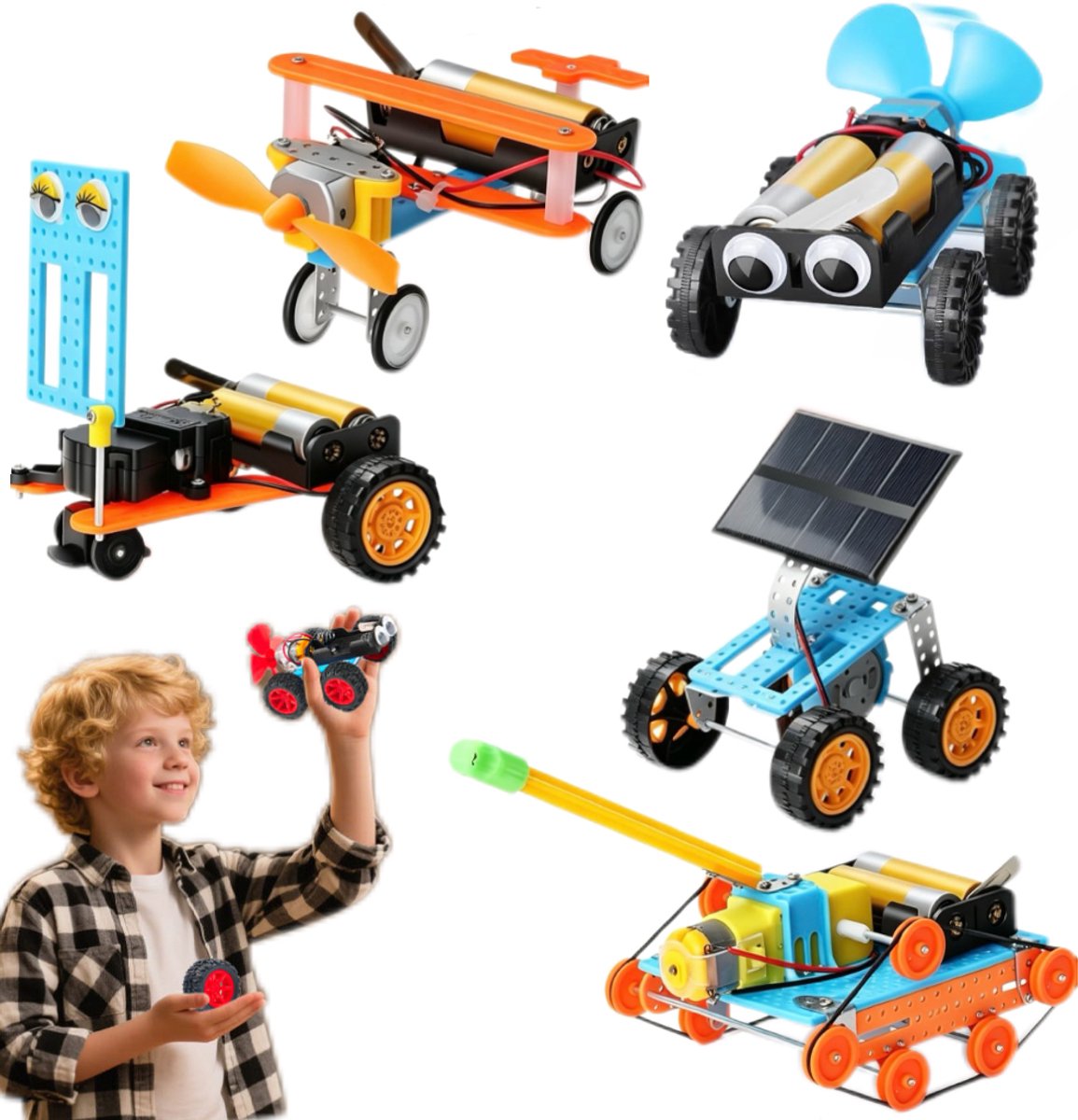 STEM Robot Bouwpakket voor Kinderen, 5‑in‑1 DIY Experimenteer Set, Educatief Techniek Knutsel Speelgoed, Zelfbouw Robot en Voertuigen, Wetenschap Speelgoed Cadeau voor Jongens en Meisjes 8‑12 Jaar