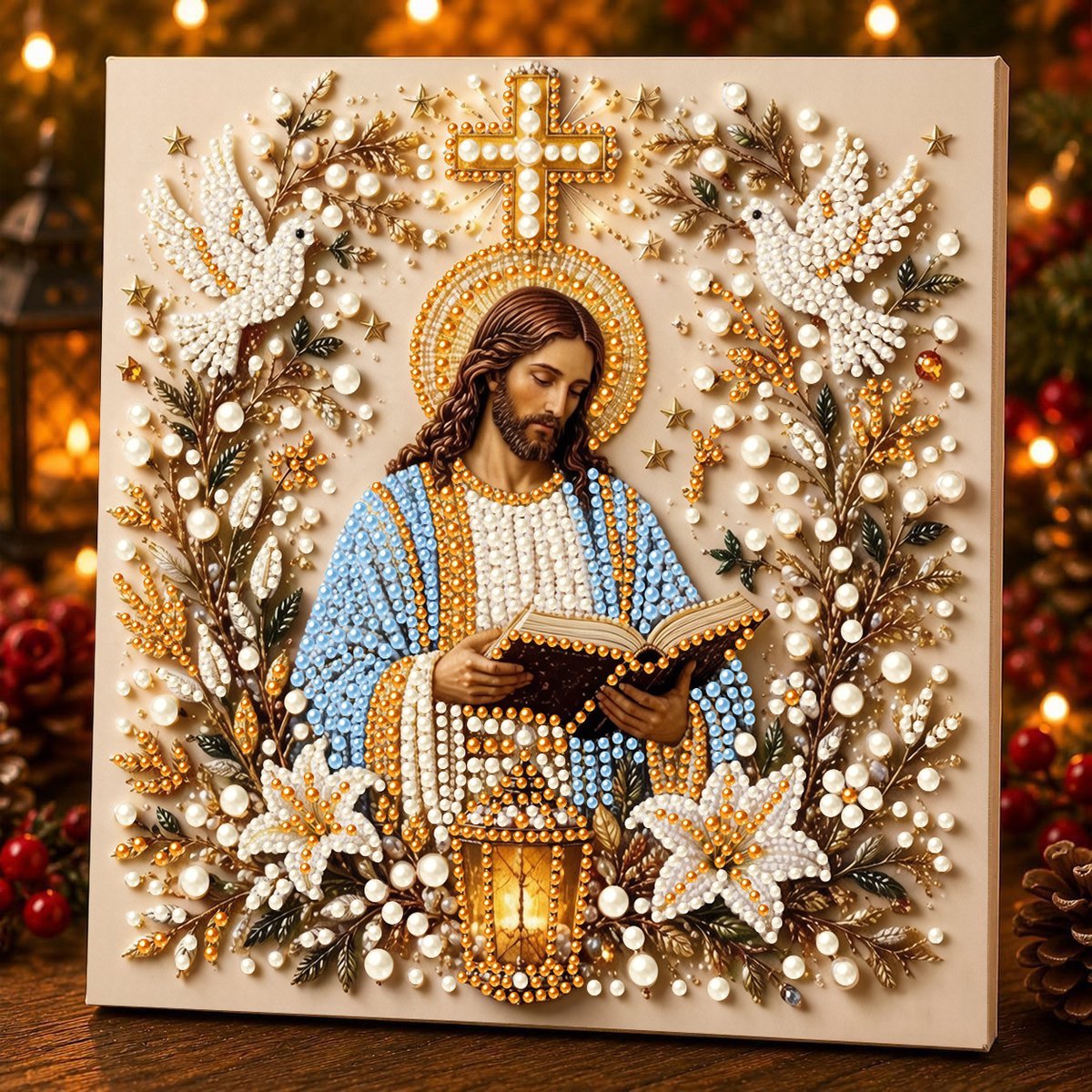 Casalora® DIY Jezus Parel Diamond Painting Kit – 5D Speciale Vorm – Christelijke Mozaïek Knutselset voor Volwassenen – Religieuze Wanddecoratie met Lijst – 25 x 25 cm – Het Licht van Christus