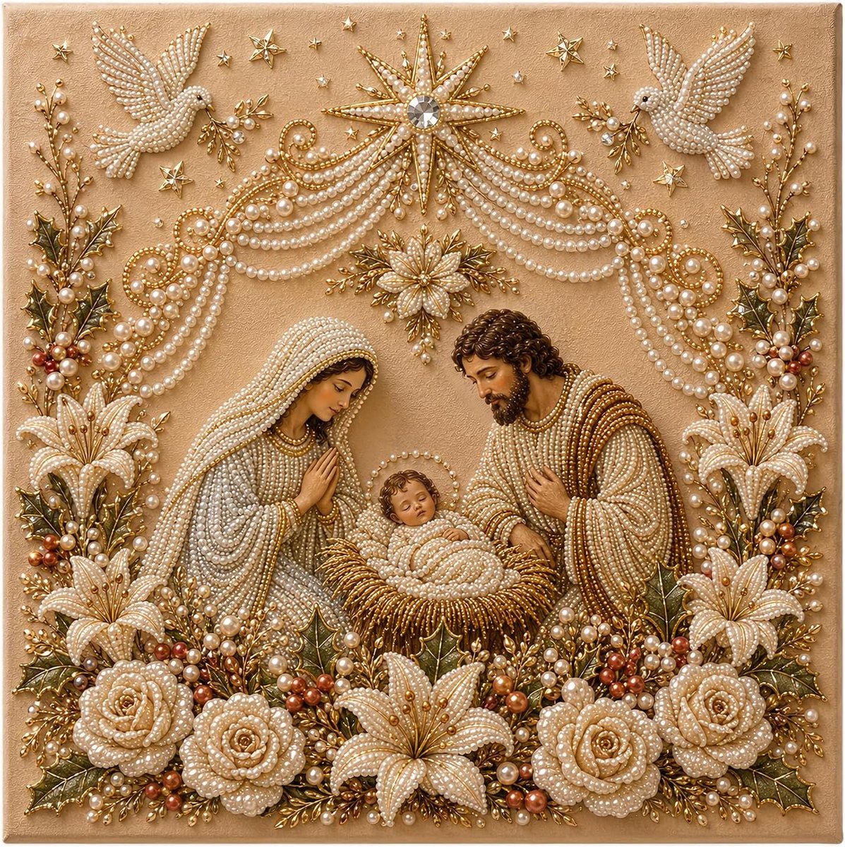 Casalora® DIY Jezus Parel Diamond Painting Kit – 5D Speciale Vorm – Christelijke Mozaïek Knutselset voor Volwassenen – Religieuze Wanddecoratie met Lijst – 20 x 20 cm