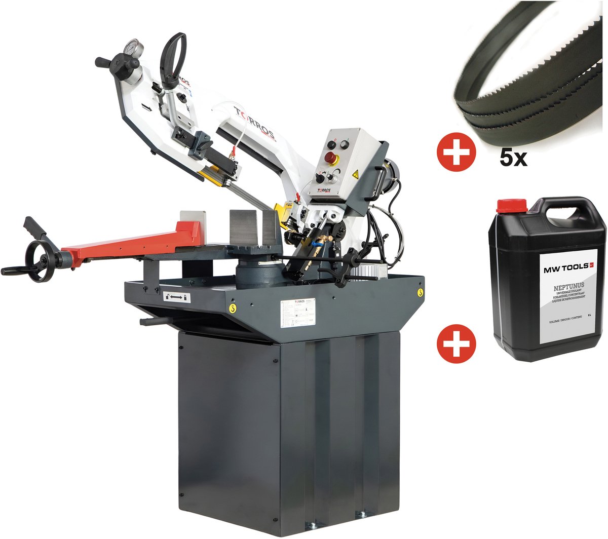 Pack Metaalbandzaag 225 mm - vario - 1.5 kW 230 V Incl. 5 lintzagen & koelmelk Torros SC281GV PACK 1