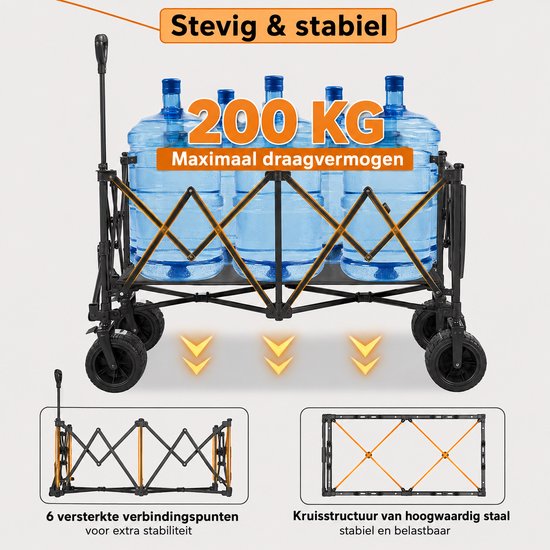 VILIMA - Bolderkar - Bolderkar opvouwbaar - Laadvermogen tot 200 Kg - 300 L - Lange levensduur - 63x118x66cm - Met duwstang - Zwart — afbeelding 5