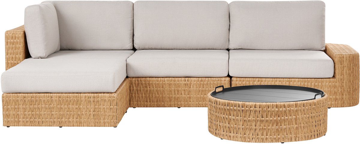 OLIVERI - Loungeset 4-zits - Natuurlijk - Rechtszijdig - Kunstrotan