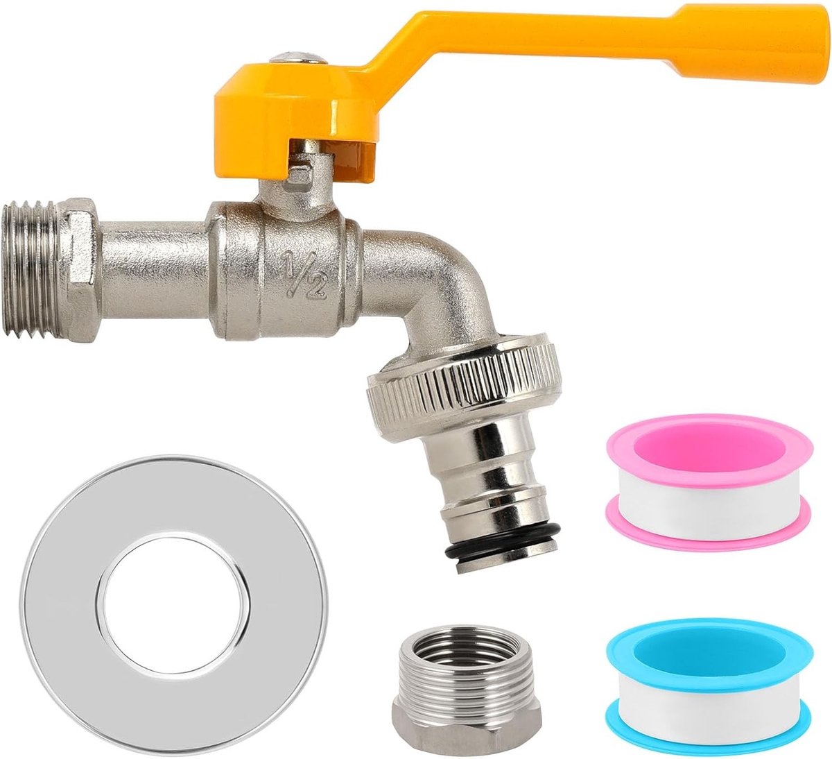 Tuinkraan voor slangen, buitenkranen, 1/2 inch aansluiting en 3/4 inch uitlaat, ideaal voor irrigatie van tuinen en terrassen, robuust en duurzaam, eenvoudig te bevestigen