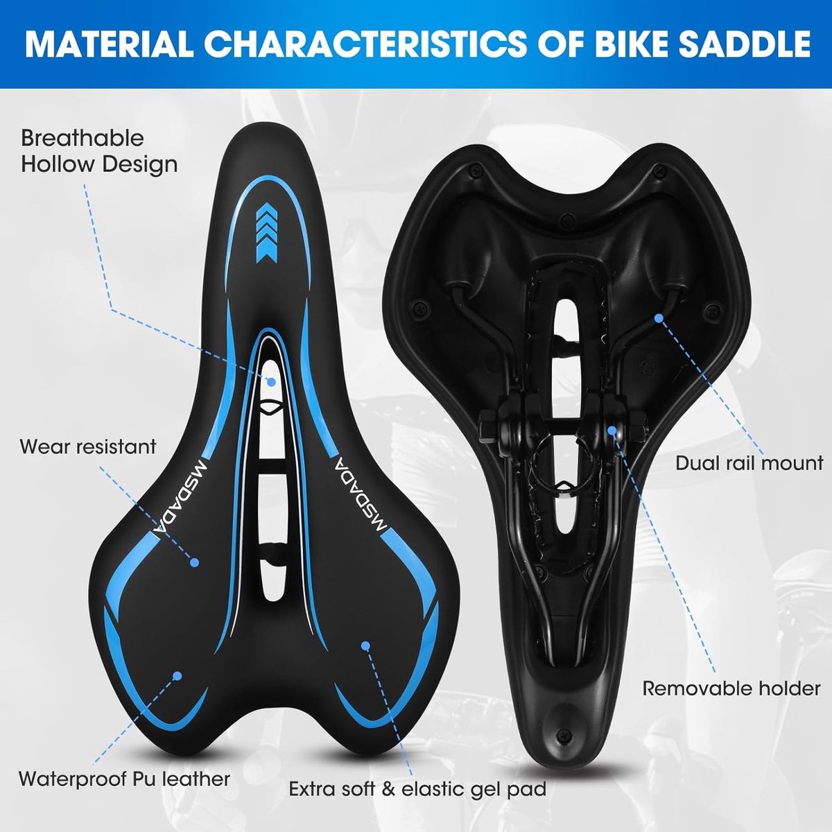 Comfortabel en ergonomisch fietszadel voor heren en dames, waterdicht MTB-zadel voor racefiets, mountainbike en BMX, ideaal voor lange ritten en toertochten