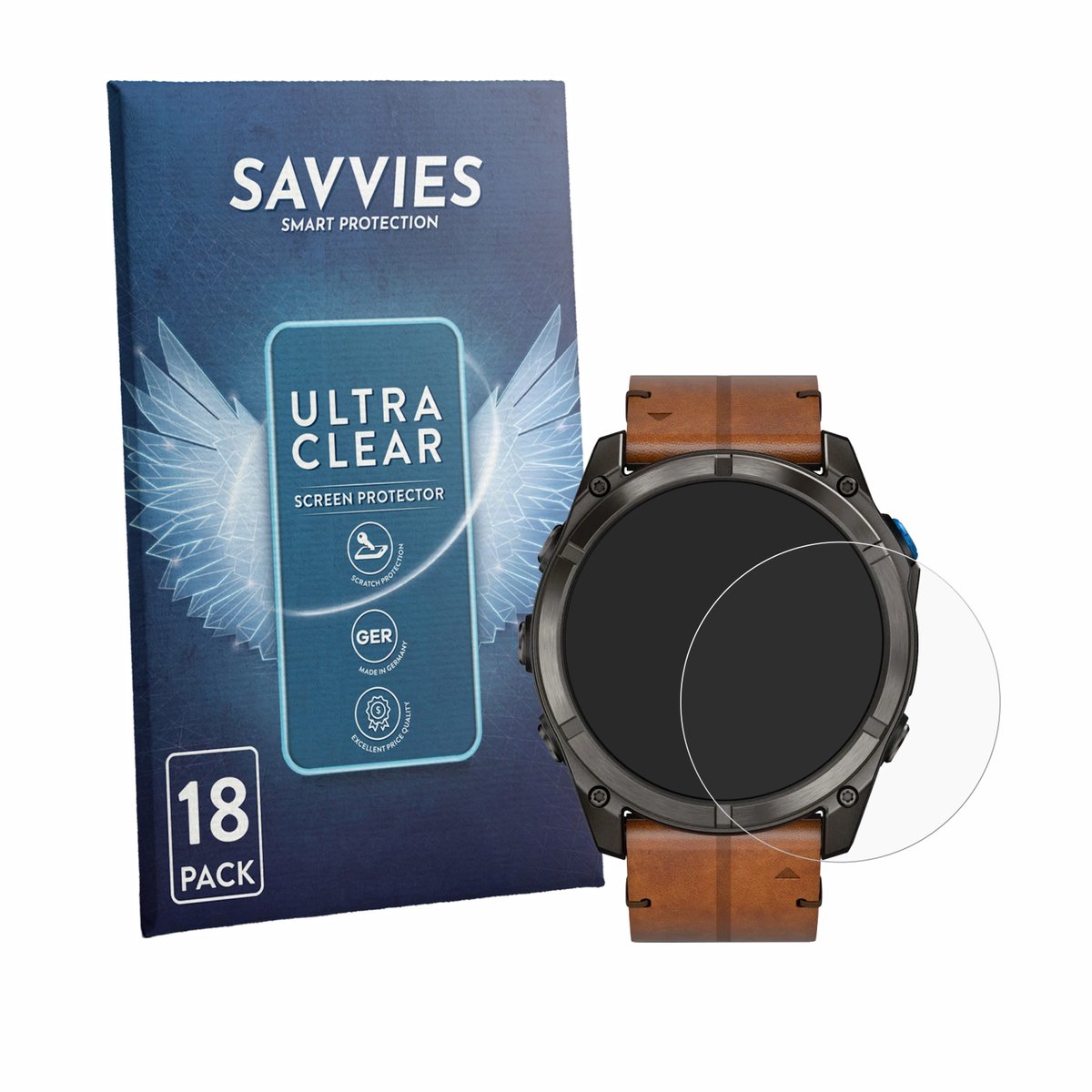 Savvies - Screenprotector voor Garmin D2 Mach 2 Pro (51 mm) - Folie Beschermfolie transparant 18 Stuks