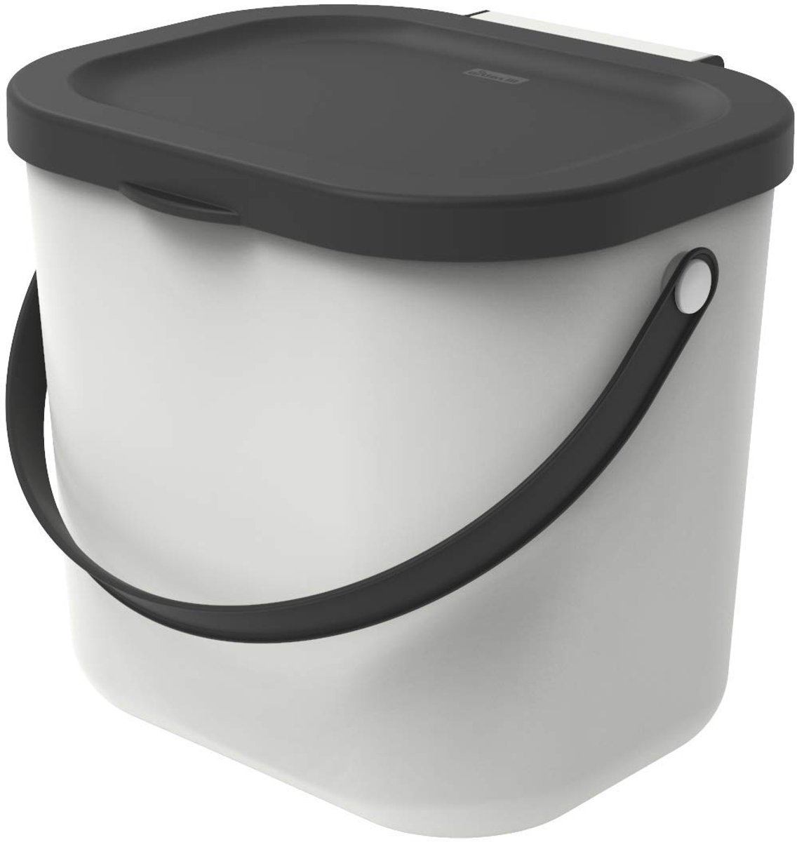 Biomülleimer 6L met deksel en handvat voor de keuken, kunststof, wit/antraciet