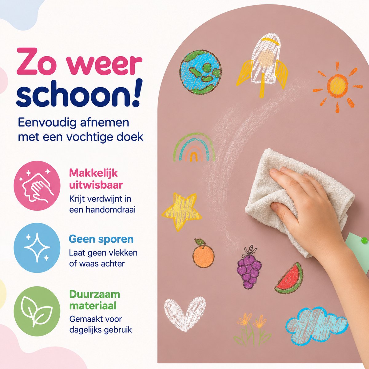 LiasToys Magnetische Muursticker met Krijtbordfunctie – 100 x 80 cm – Magneetbord Muurboog – Camel Pink — afbeelding 2