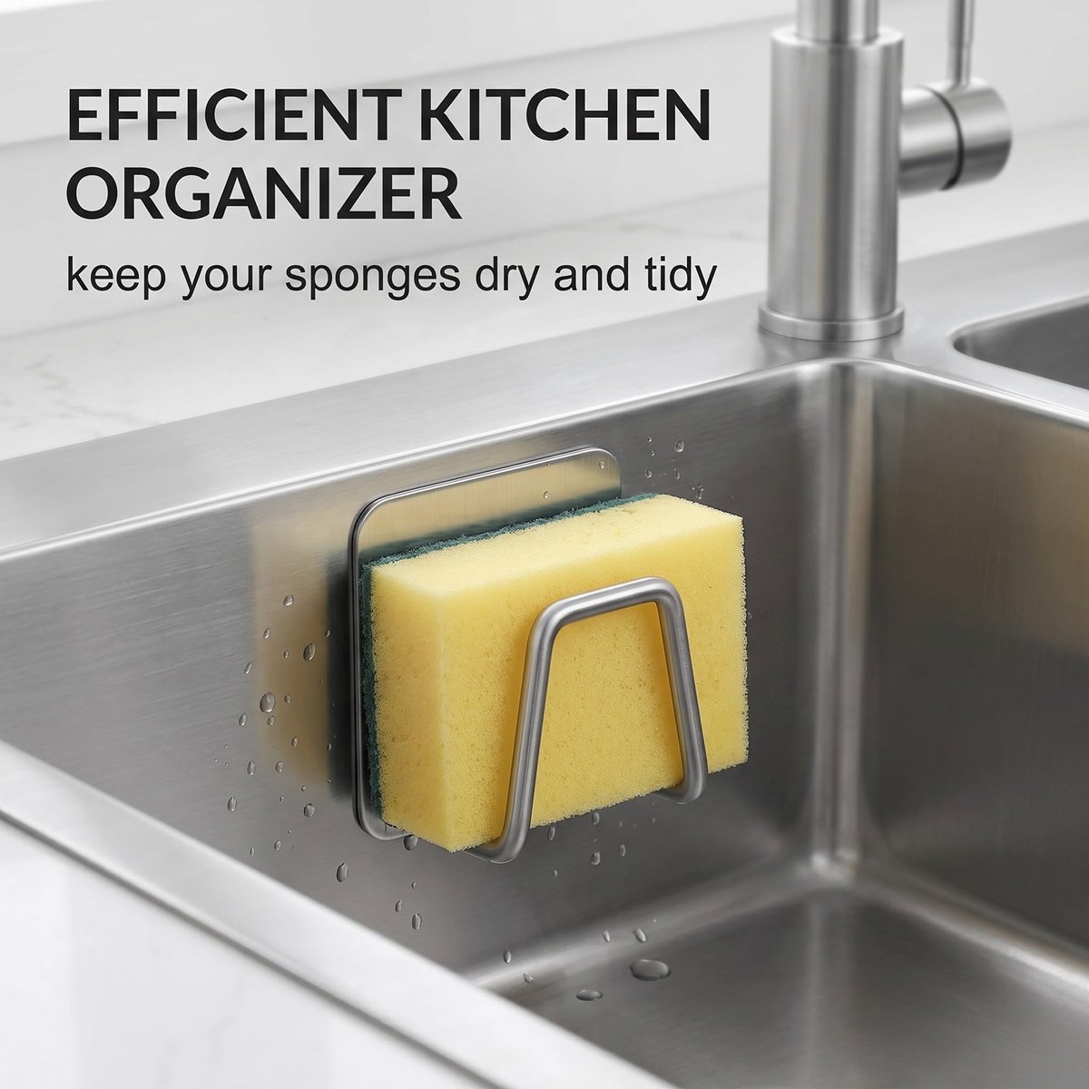 Sponshouder set van 2 - roestvrij staal - zelfklevend - wandorganizer voor keuken en badkamer - ShopVlot